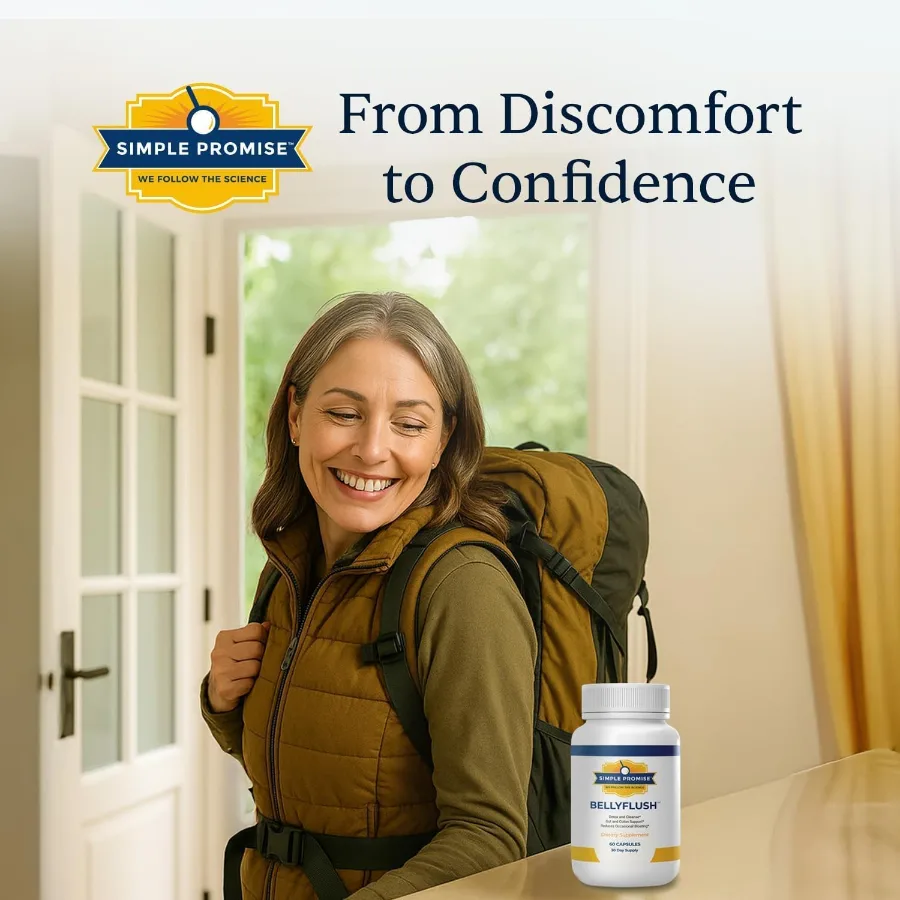 Woman feeling light and comfortable with BellyFlush by Simple Promise