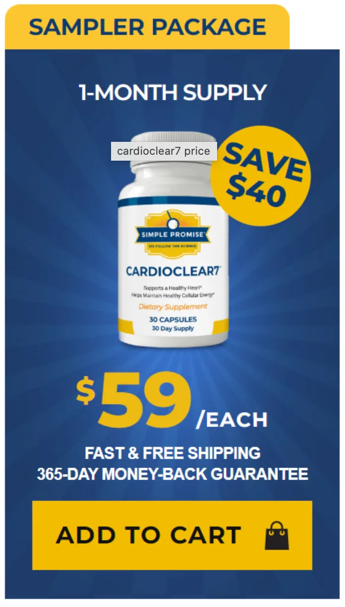 CardioClear7 one-bottle sampler package price of $59 with free shipping
