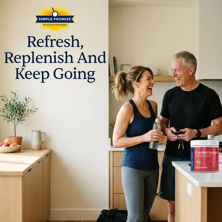Active older couple drinking CardioCharge after exercise