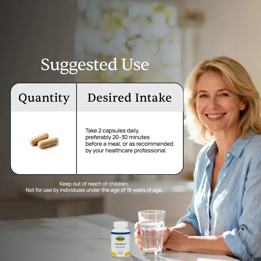Cholibrium suggested use: two capsules daily before a meal