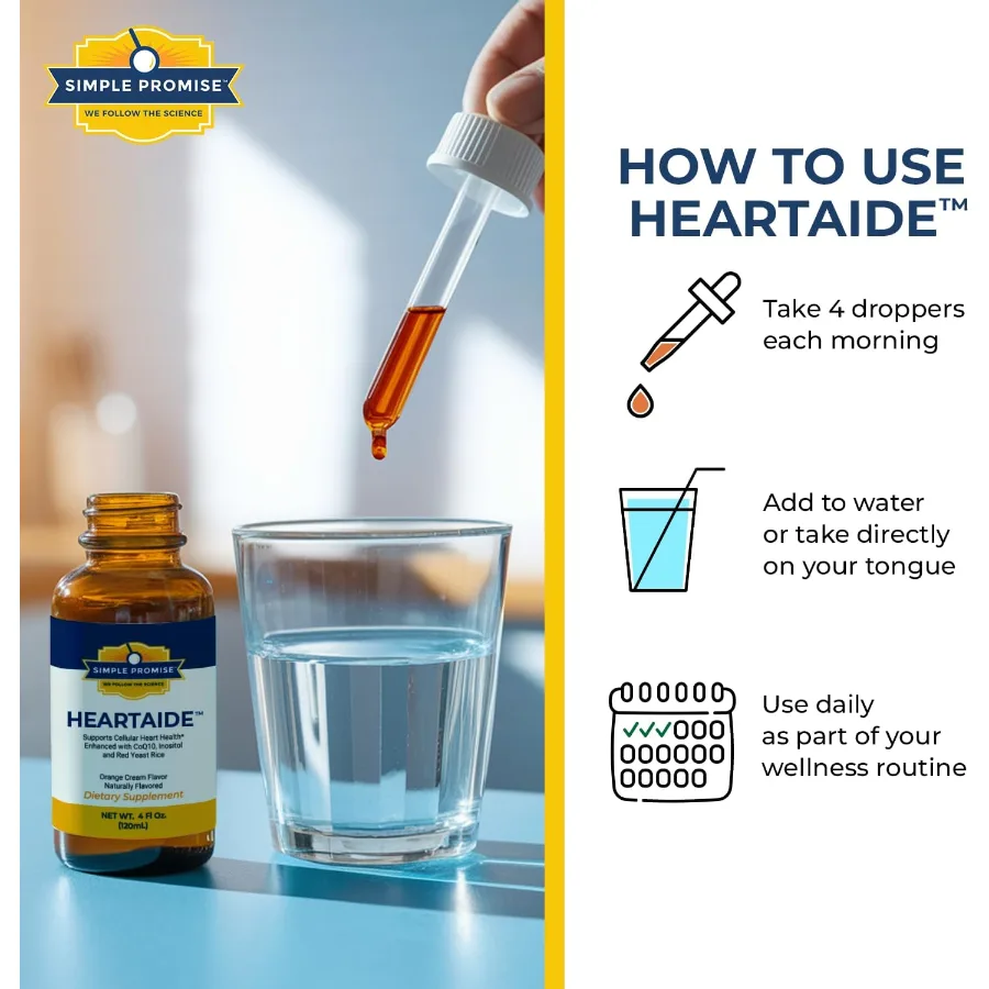 How to use HeartAide: four droppers each morning, in water or on the tongue, every day